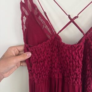 Free People Wine Red Crochet Bodice Maxi Dress